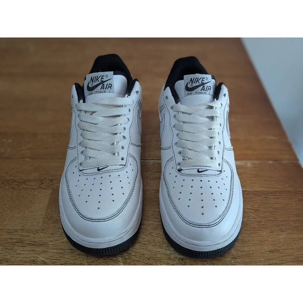 Nike Air Force 1 '07 Low Top Sneakers Contrast Stitch White Black CV1724-104 6.5